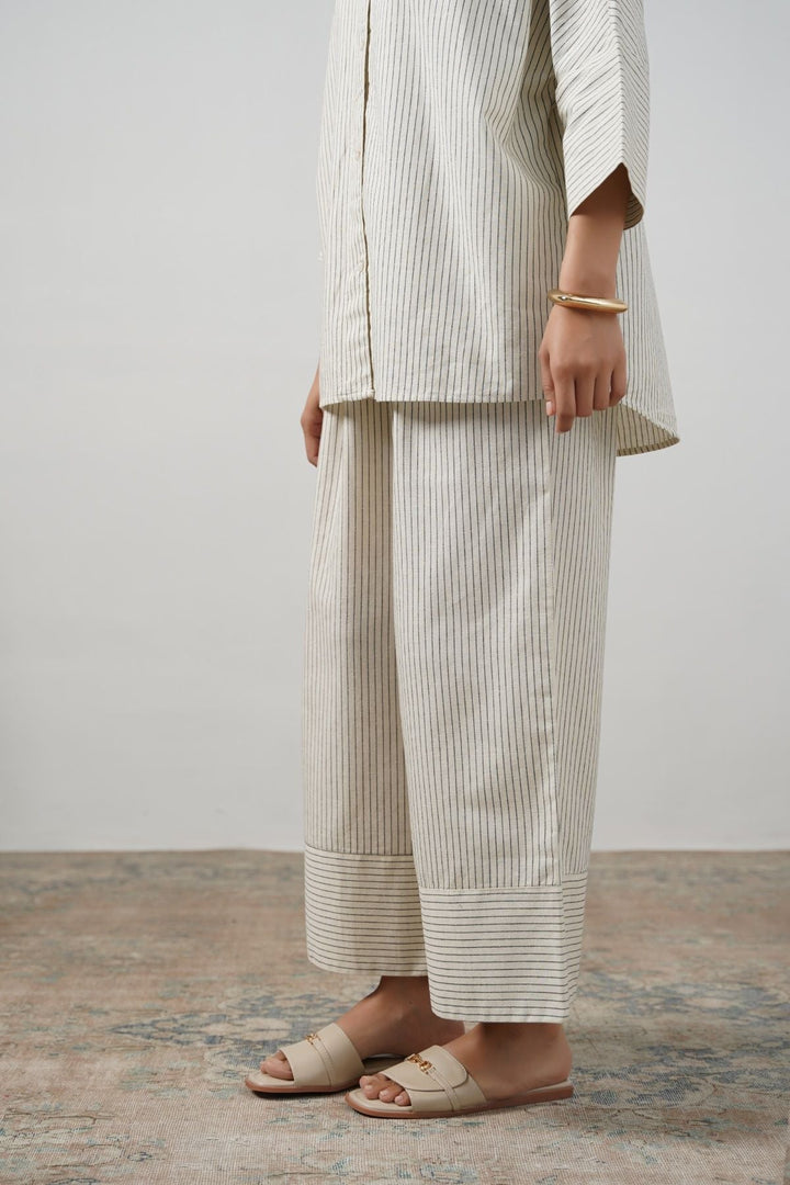 ECRU STRIPED LINEN PANTS