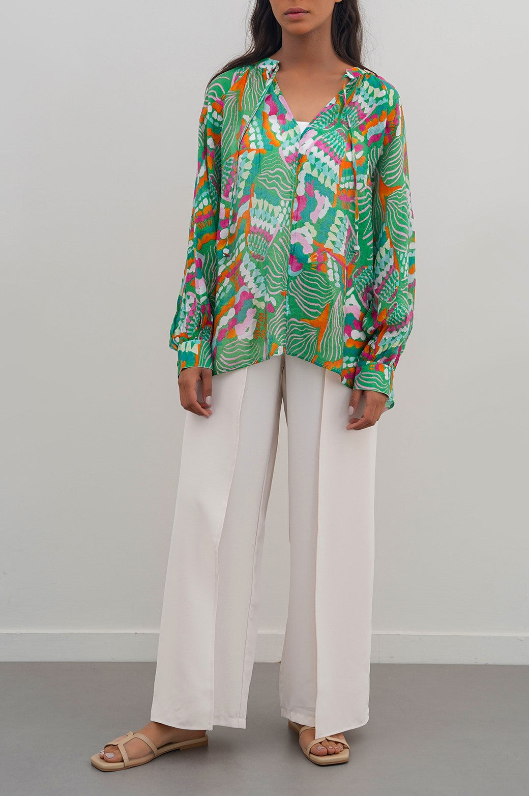 GREEN CACTUS SILK BLOUSE