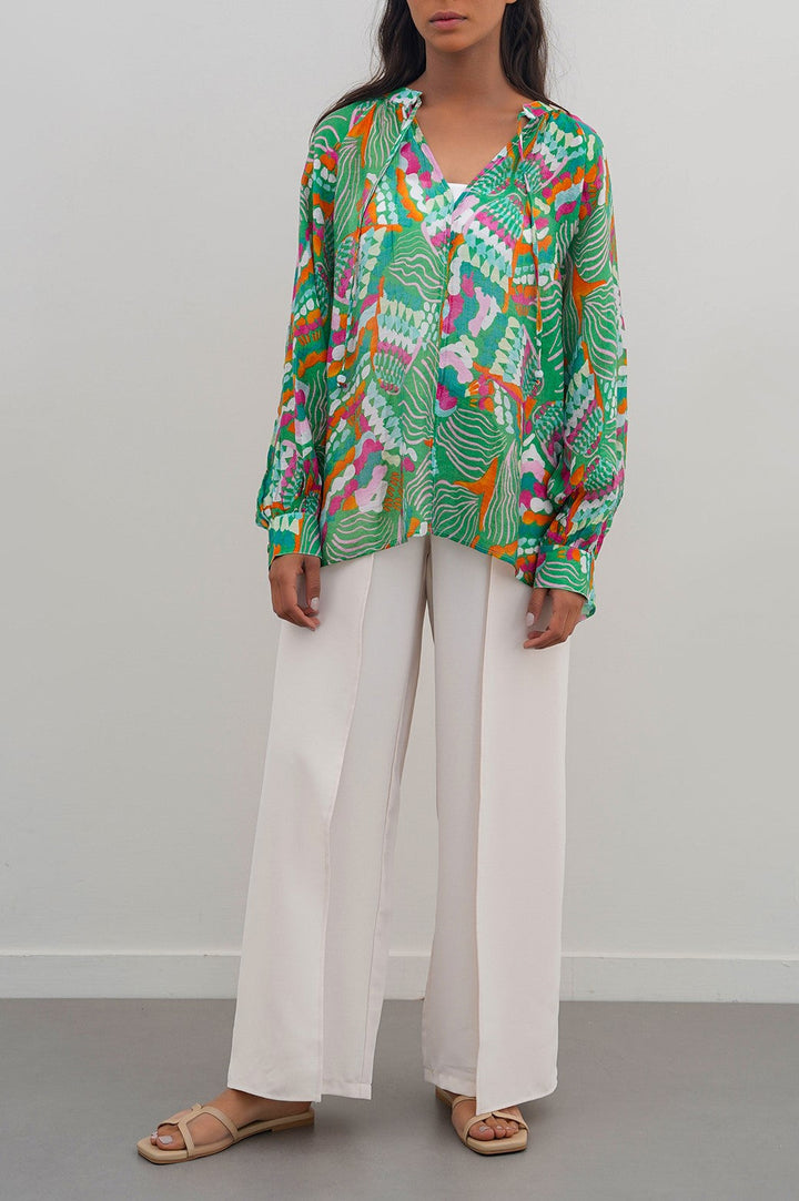 GREEN CACTUS SILK BLOUSE