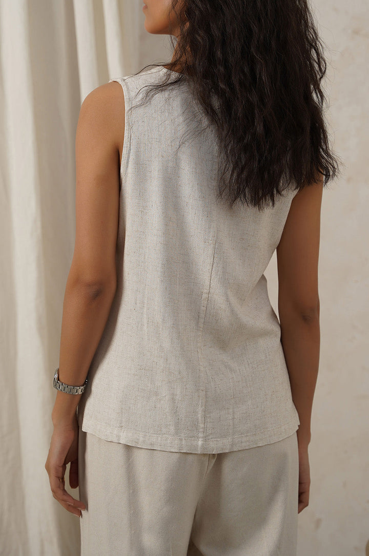 BEIGE CASUAL LINEN VEST
