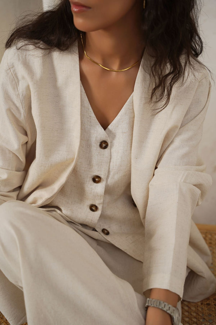 BEIGE CASUAL LINEN VEST