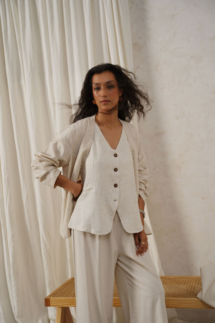 BEIGE CASUAL LINEN VEST