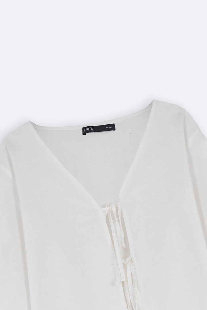 WHITE LINEN BOW BLOUSE