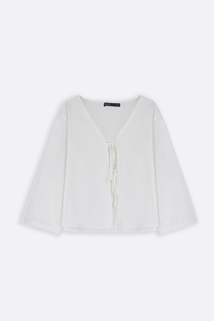WHITE LINEN BOW BLOUSE