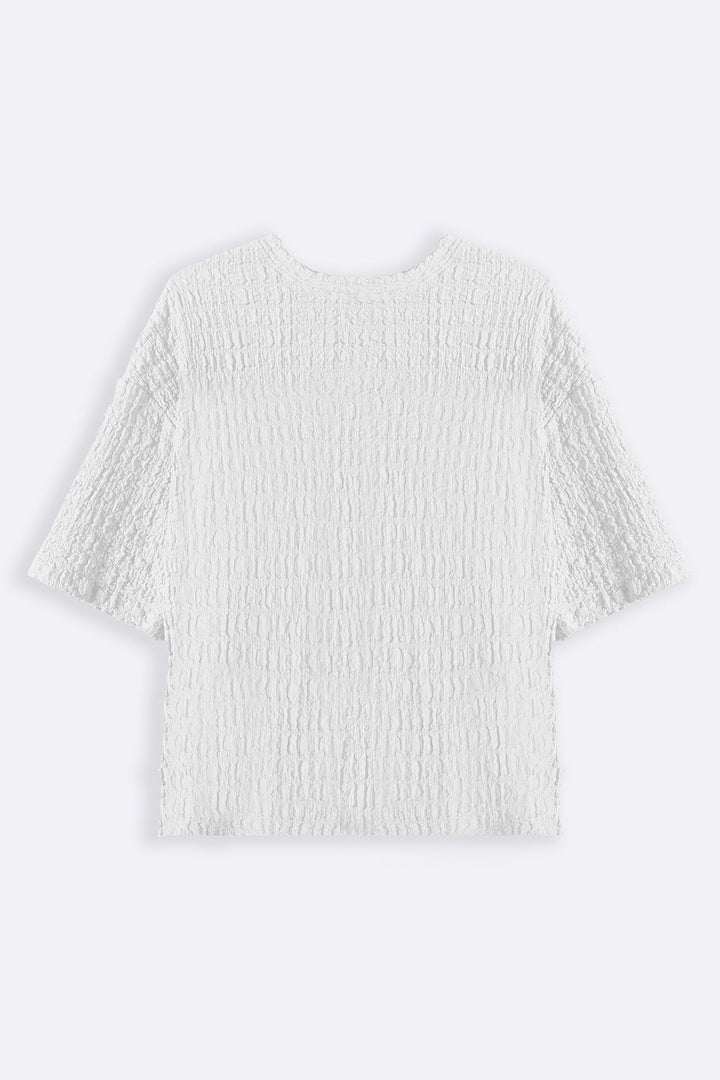 WHITE BUBBLE CRINKLE TEE
