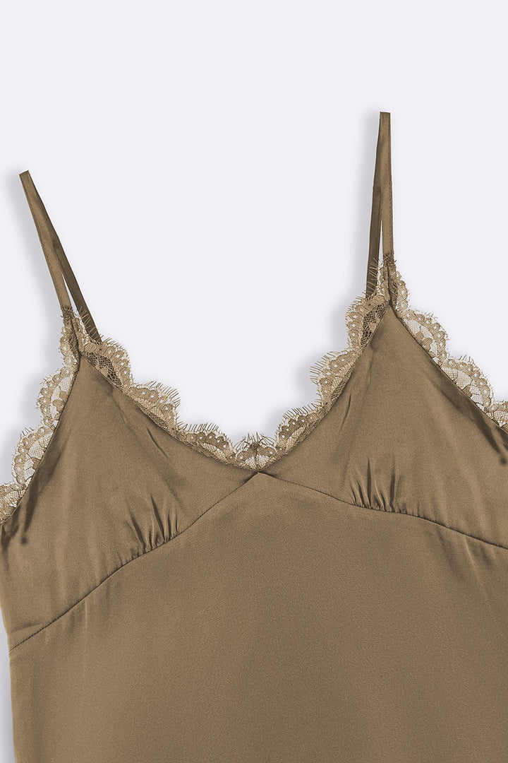 BEIGE SILK LACE CAMISOLE TOP