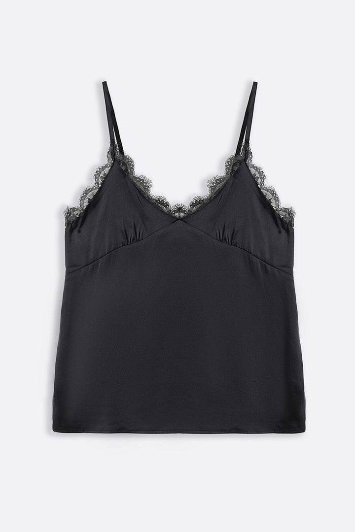 MIDNIGHT BLUE SILK LACE CAMISOLE TOP
