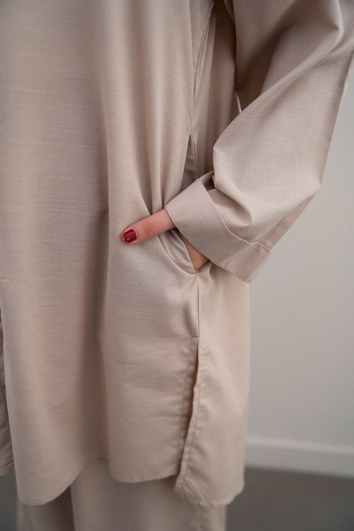 BEIGE COTTON FLARE TUNIC