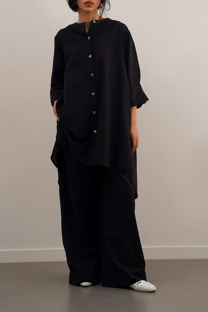 BLACK COTTON FLARE TUNIC