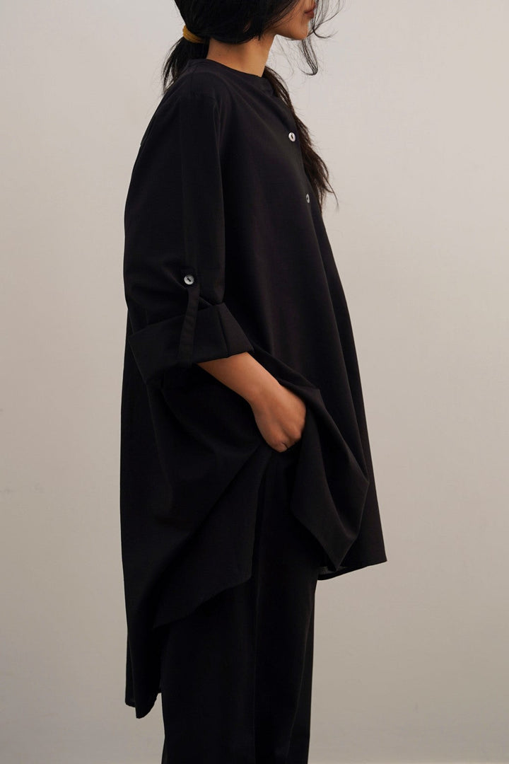 BLACK COTTON FLARE TUNIC