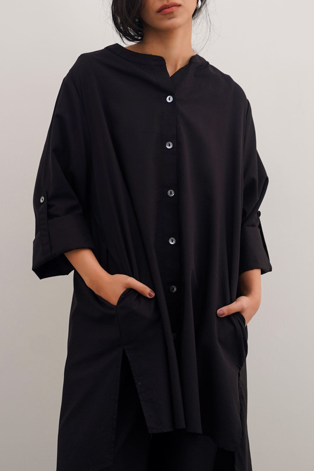 BLACK COTTON FLARE TUNIC
