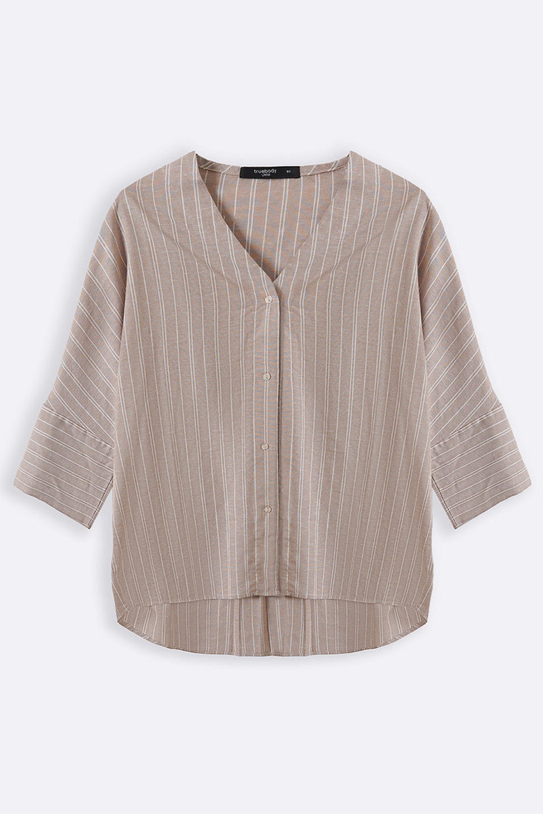 BEIGE CURVE STRIPED BATWING SHIRT