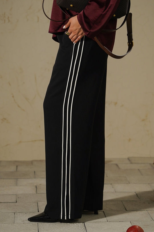 BLACK SPORTS CHIC WIDE PANTS