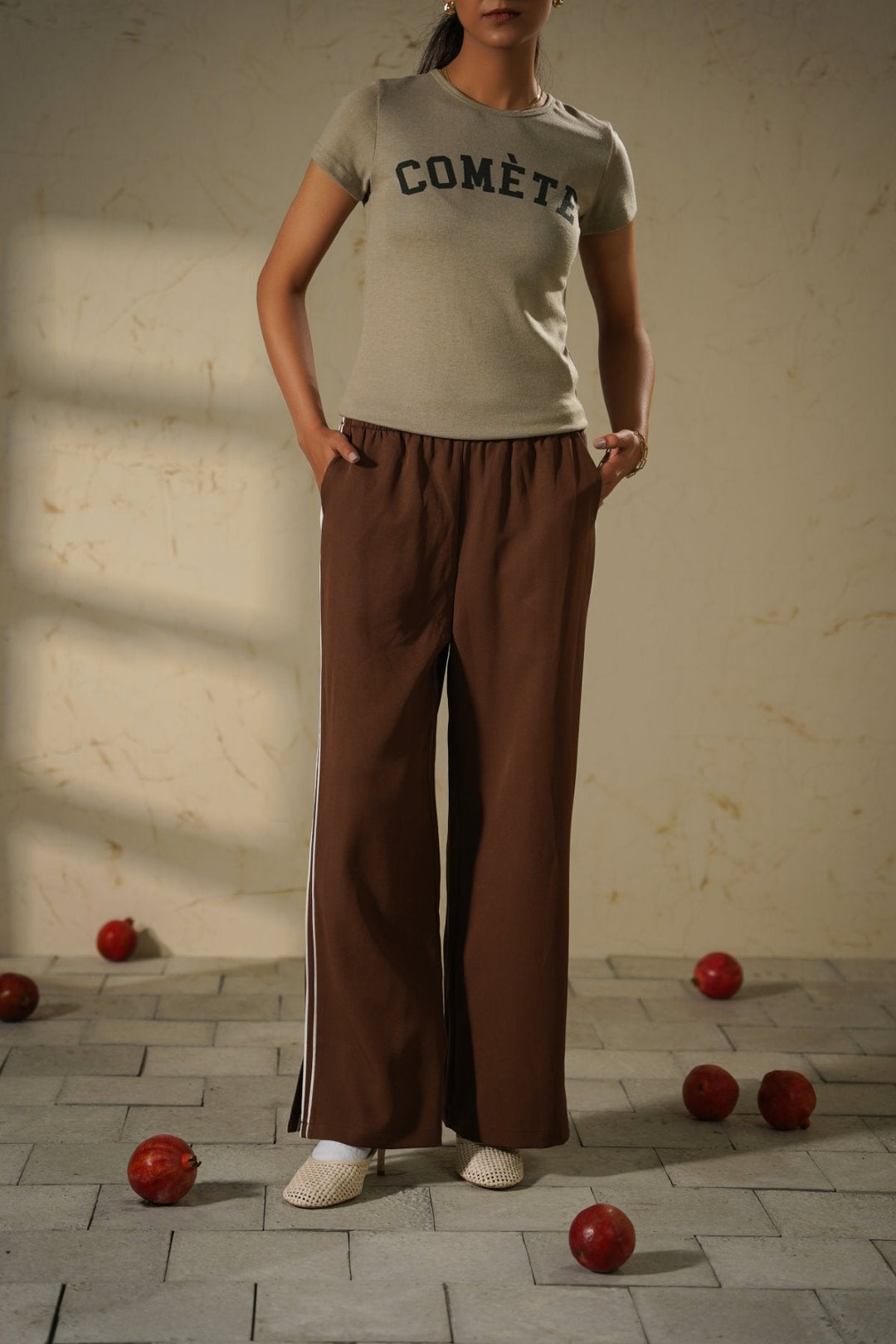 BROWN SPORTS CHIC WIDE PANTS