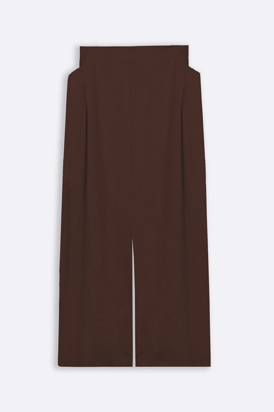 BROWN PLEAT LINEN BLEND PANTS