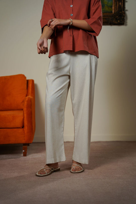 OAT WHITE PLEAT LINEN BLEND PANTS