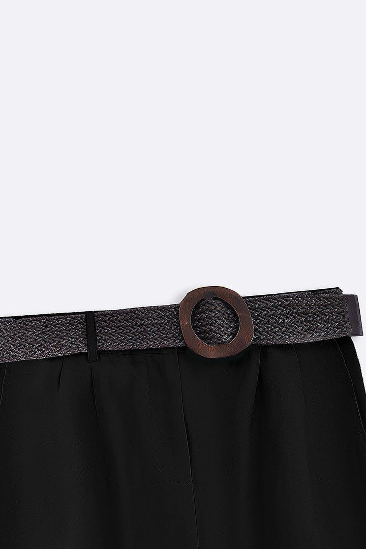 BLACK BELTED PLEAT SHORTS