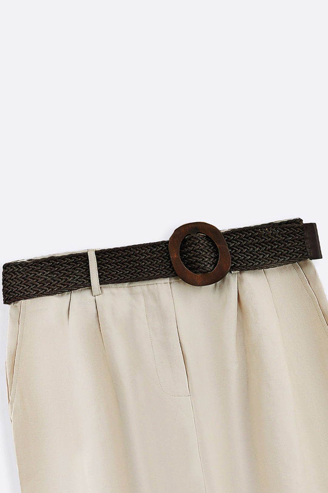 CREAM BELTED PLEAT SHORTS