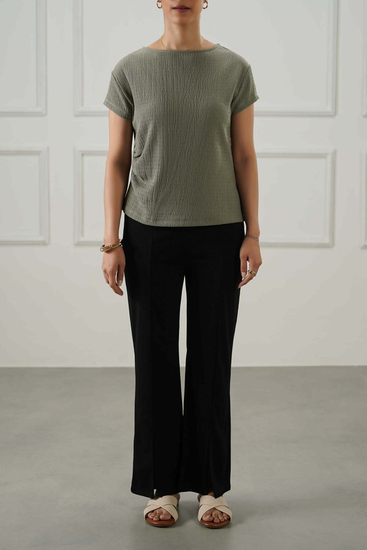 BLACK TAPERED SLIT PANTS