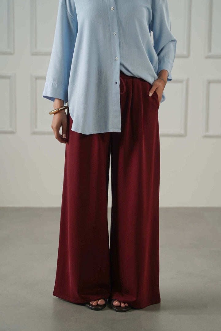 WINE FLOWY WIDE PANTS