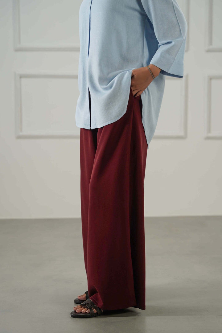 WINE FLOWY WIDE PANTS