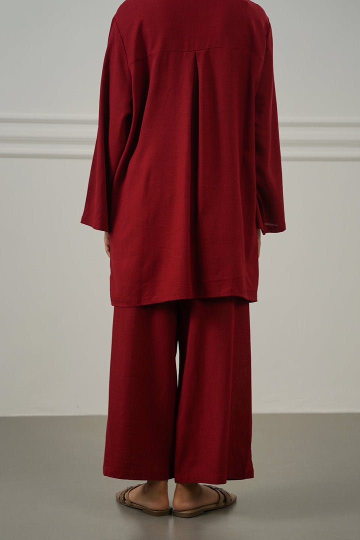 RED LINEN BLEND EASE CULOTTES