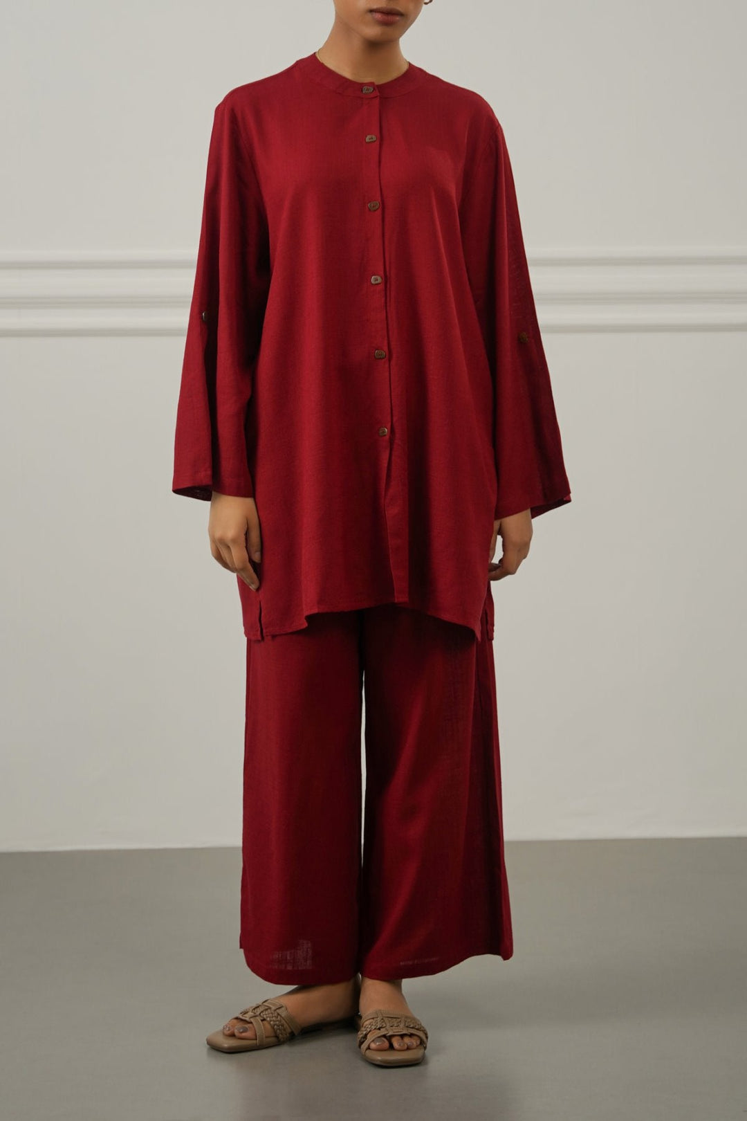RED LINEN BLEND EASE CULOTTES