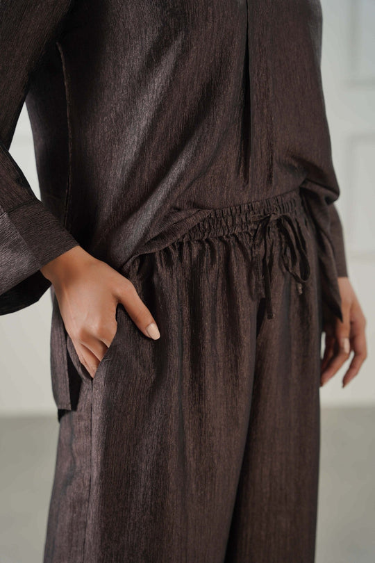 COFFEE TEXTURED FLOWY PANTS