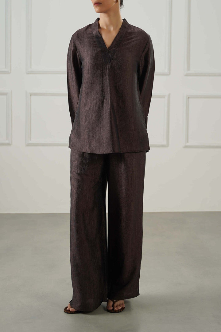 COFFEE TEXTURED FLOWY PANTS