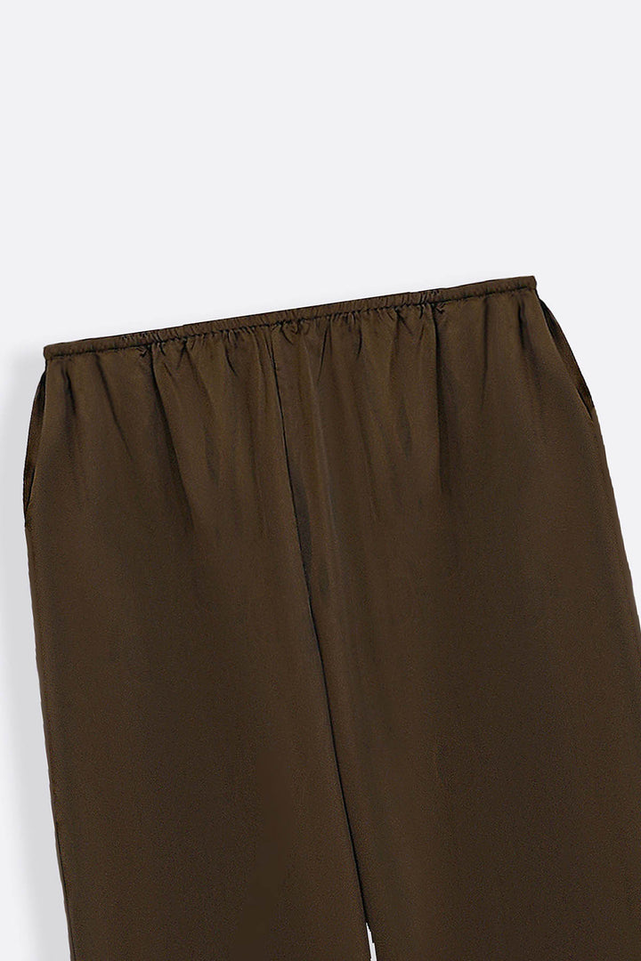 OLIVE SATIN WIDE PANTS