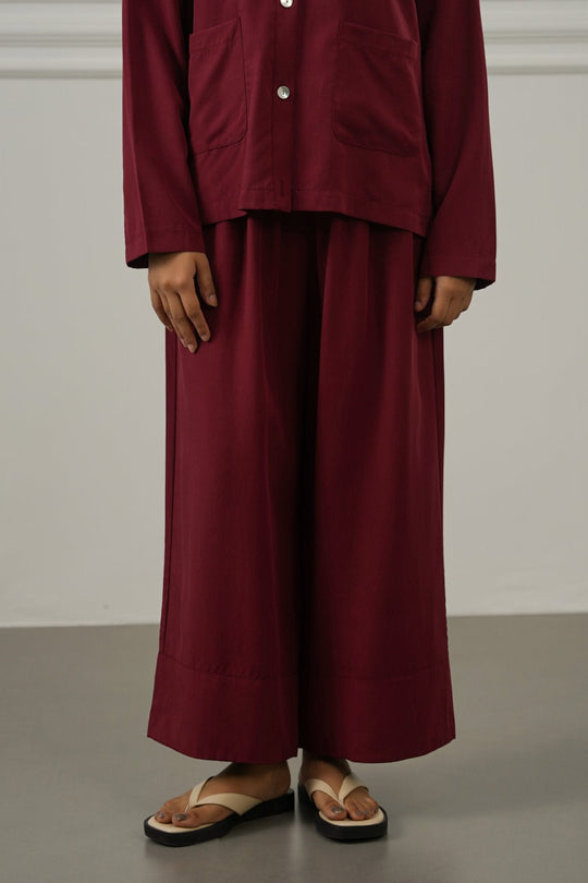 BURGUNDY TENCEL-LINEN EASE PANTS