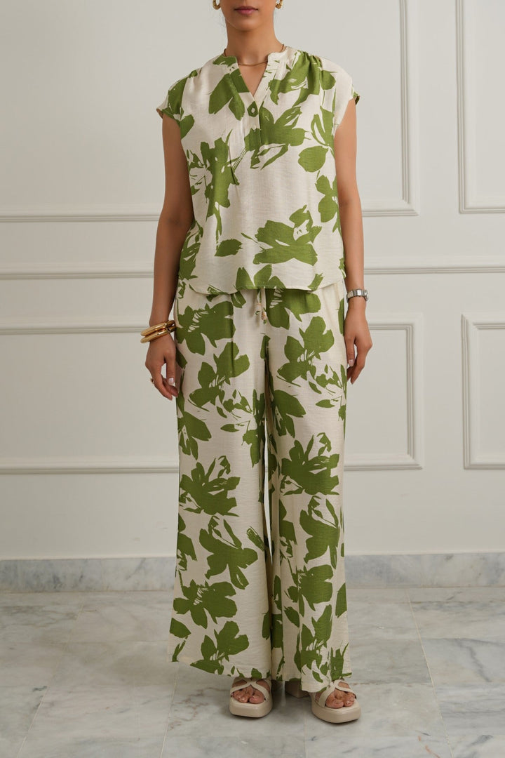 GREEN ABSTRACT RESORT PANTS