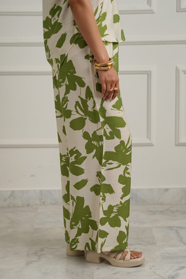GREEN ABSTRACT RESORT PANTS