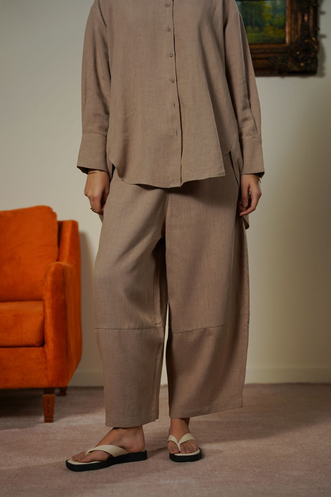 TAUPE PLANT FIBER COCOON PANTS