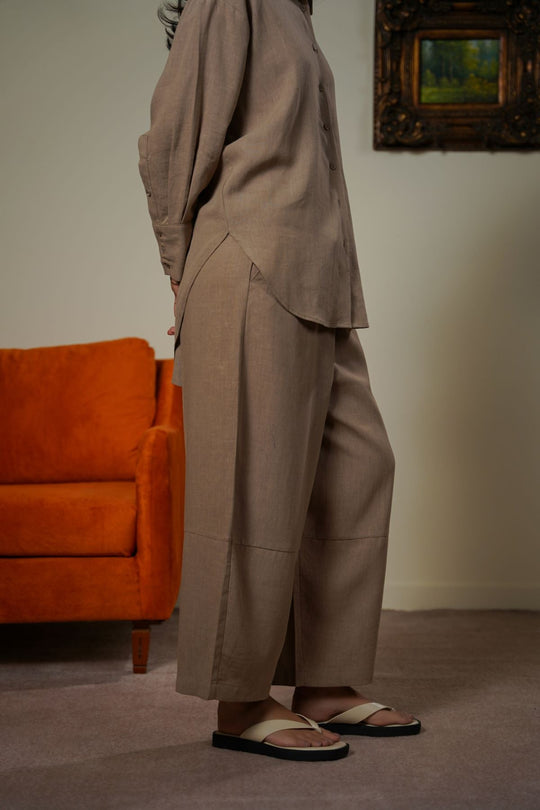 TAUPE PLANT FIBER COCOON PANTS