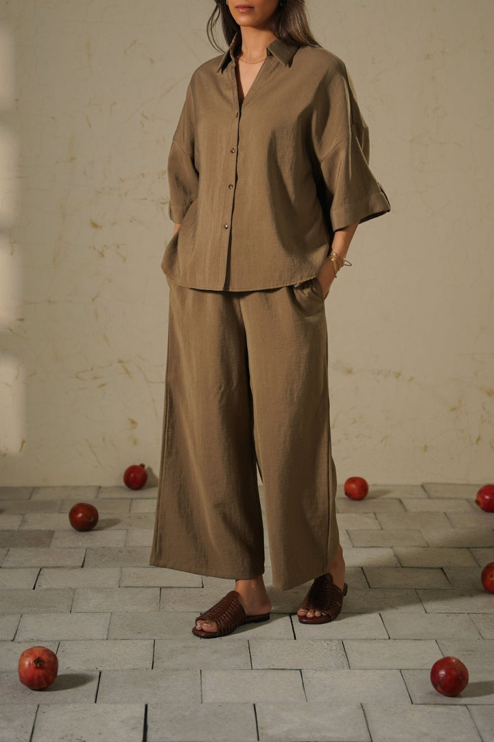 KHAKI LYOCELL STONEWASH CULOTTES