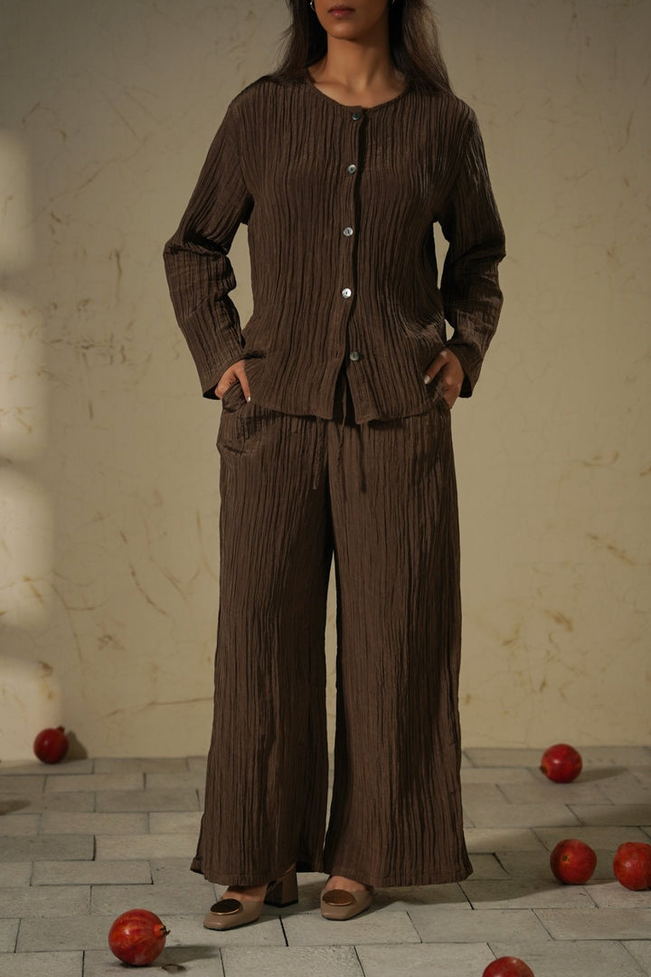 COFFEE CRINKLE WIDE PANTS