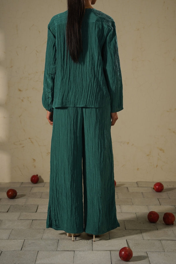 TURQUOISE CRINKLE WIDE PANTS