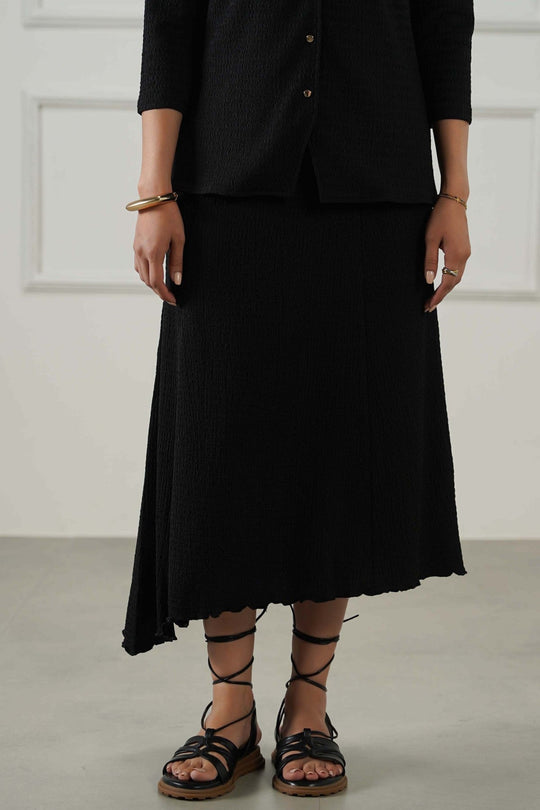 BLACK ASYMMETRIC CRINKLE SKIRT