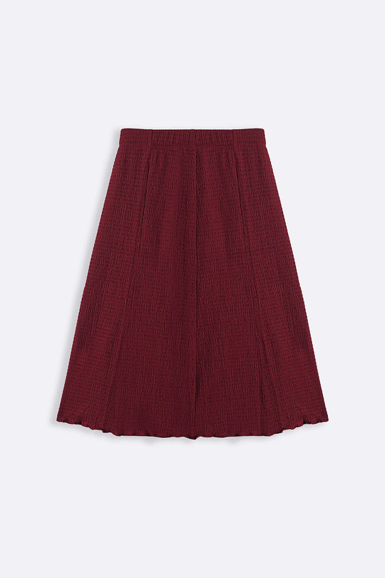 BURGUNDY ASYMMETRIC CRINKLE SKIRT