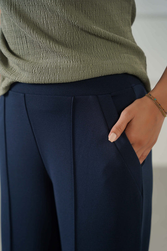 NAVY TAILORED WIDE PANTS