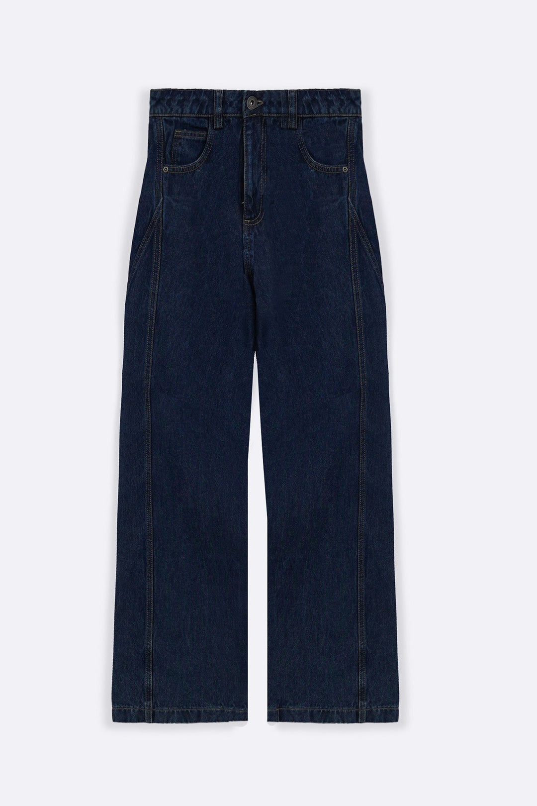 DARK INDIGO MID RISE BARREL JEANS