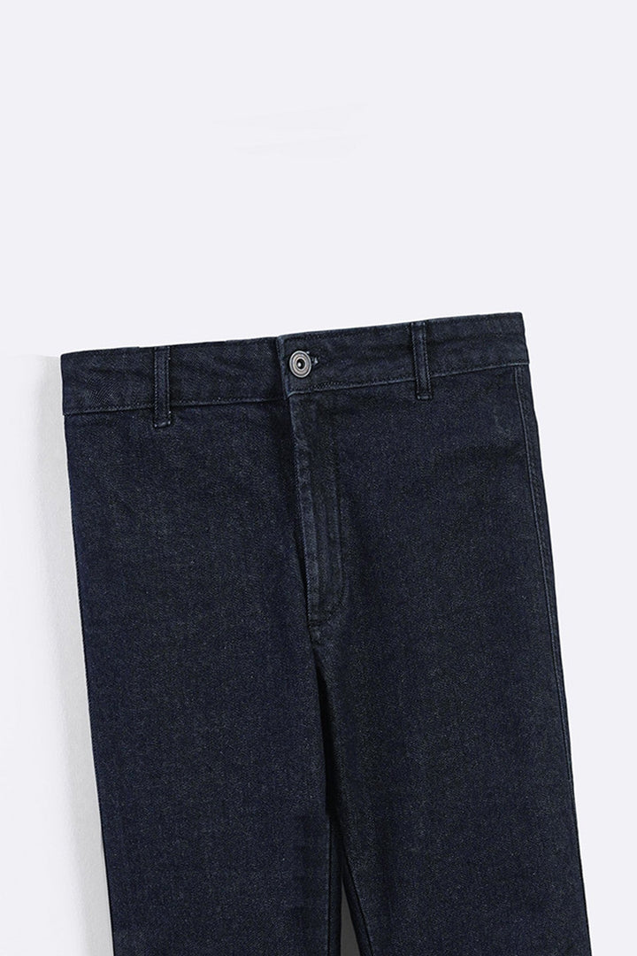 DARK BLUE MID-RISE KICK FLARE JEANS