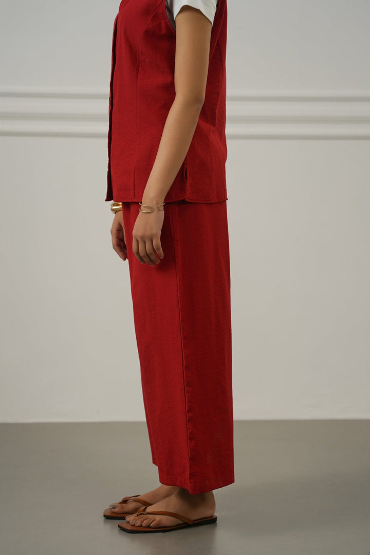 RED CASUAL COTTON MIX CULOTTES