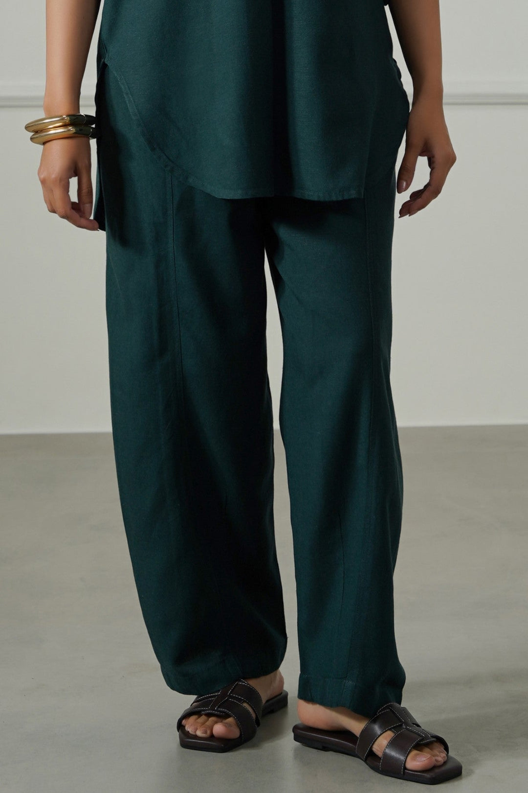 FOREST GREEN LINEN BLEND PANTS