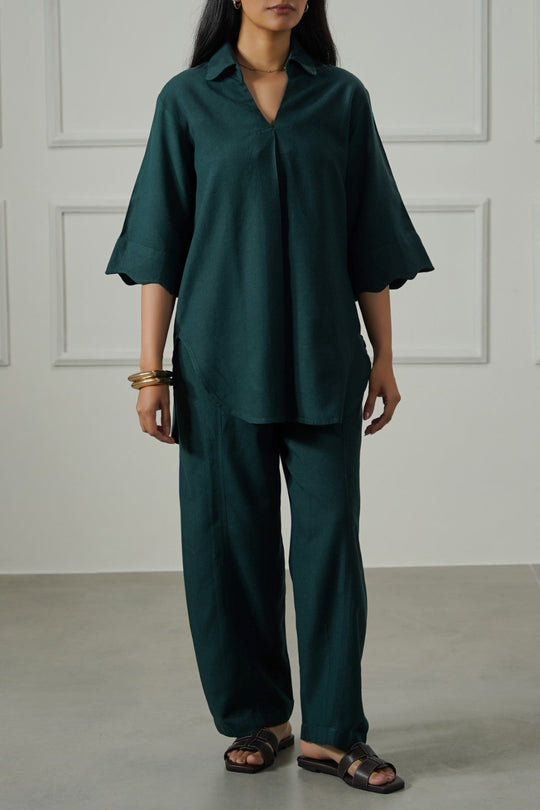 FOREST GREEN LINEN BLEND PANTS