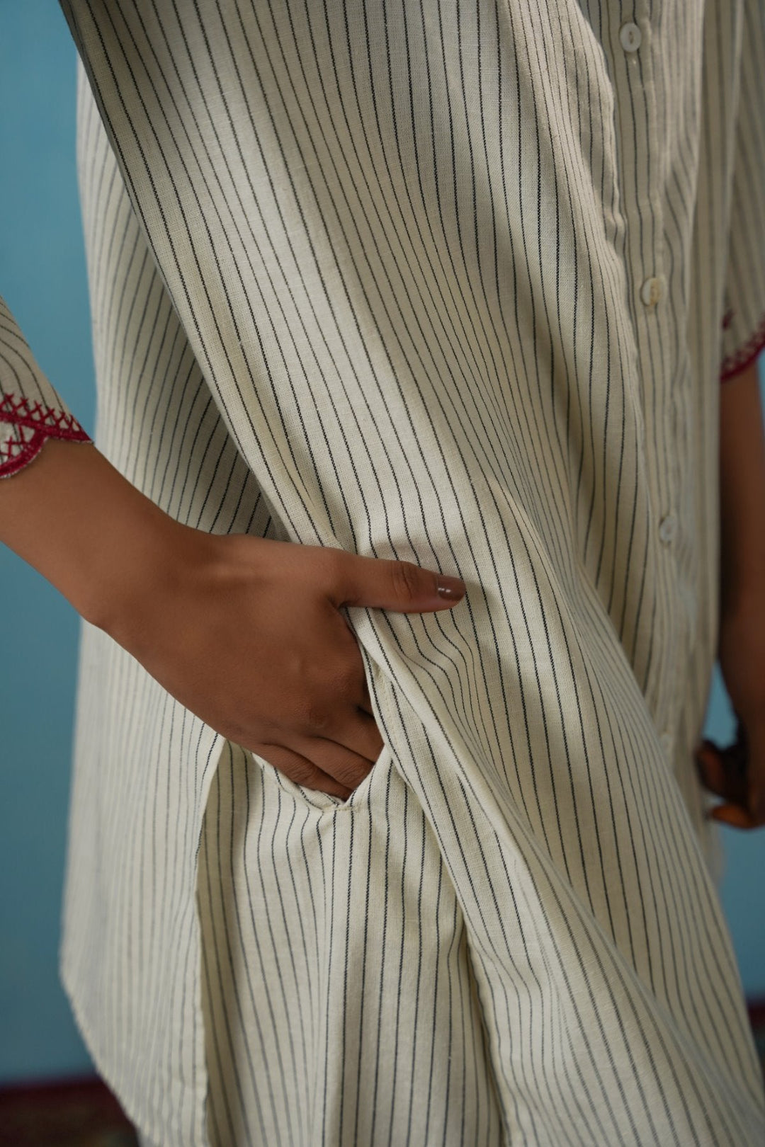 ECRU CHERRY STORY PINSTRIPE CULOTTES