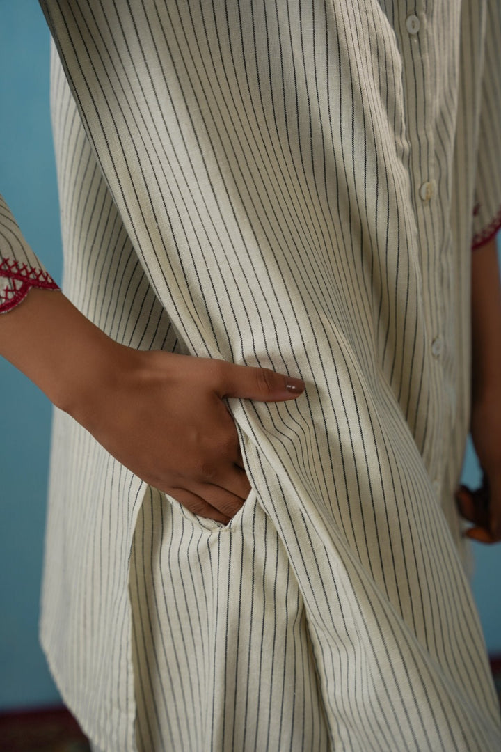 ECRU CHERRY STORY PINSTRIPE CULOTTES