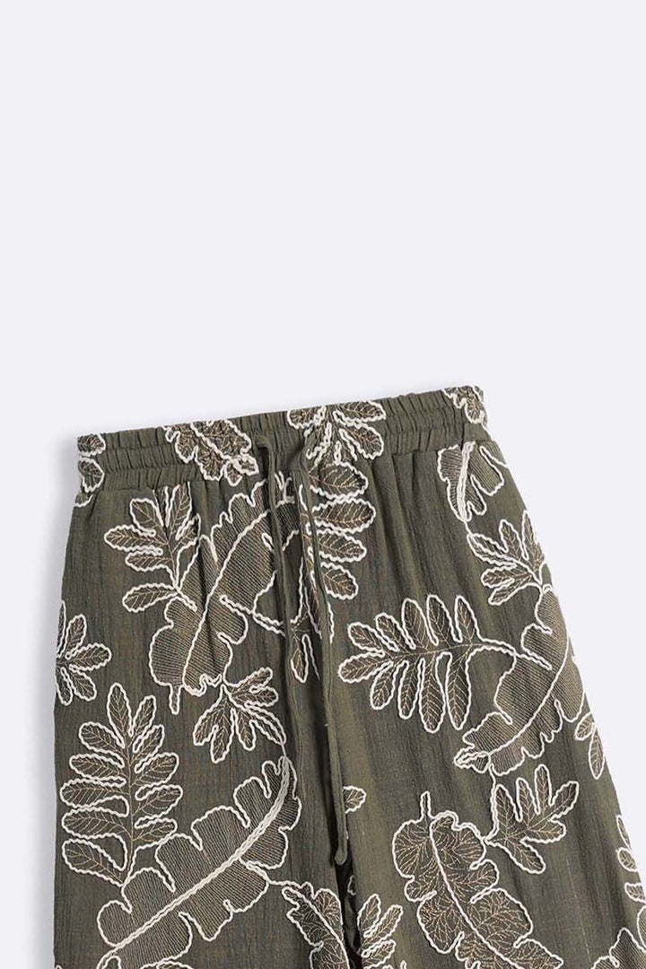 GREEN CORD COTTON EMBROIDERY CULOTTES
