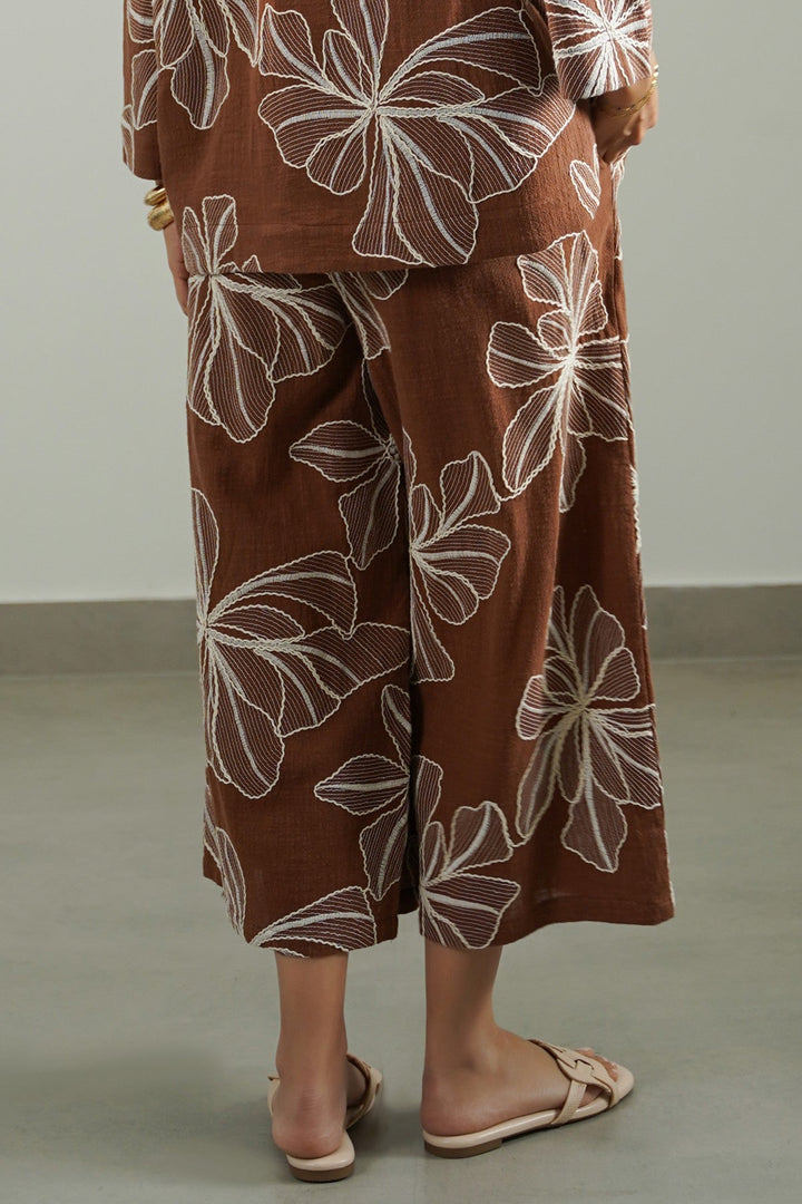 BROWN CORD COTTON EMBROIDERY CULOTTES